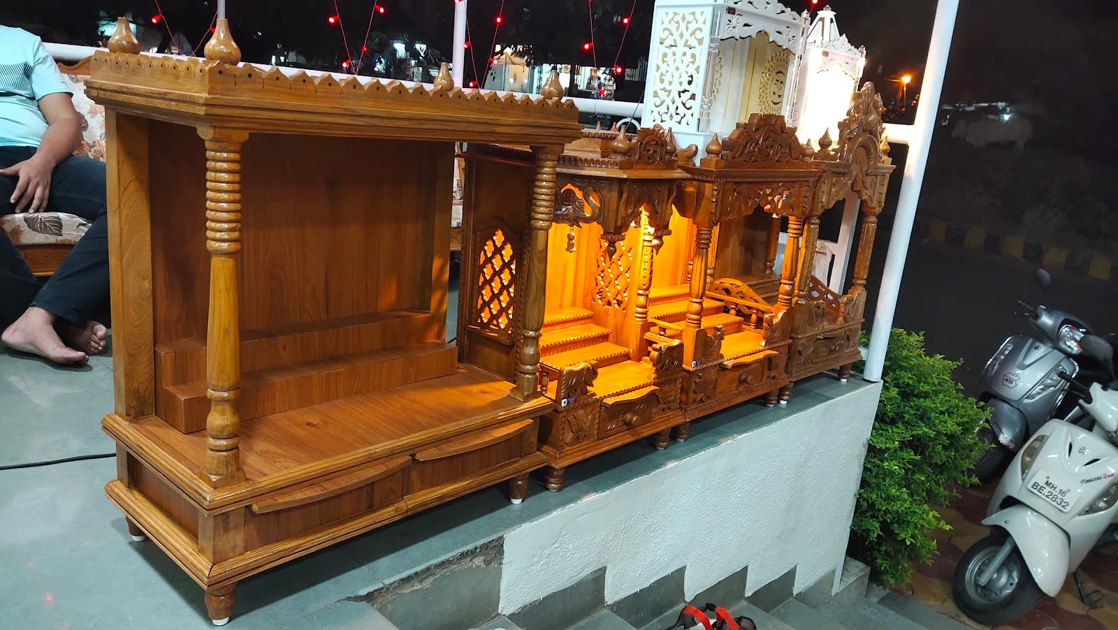 Illuminated Wooden & Marble Mandir Showcase